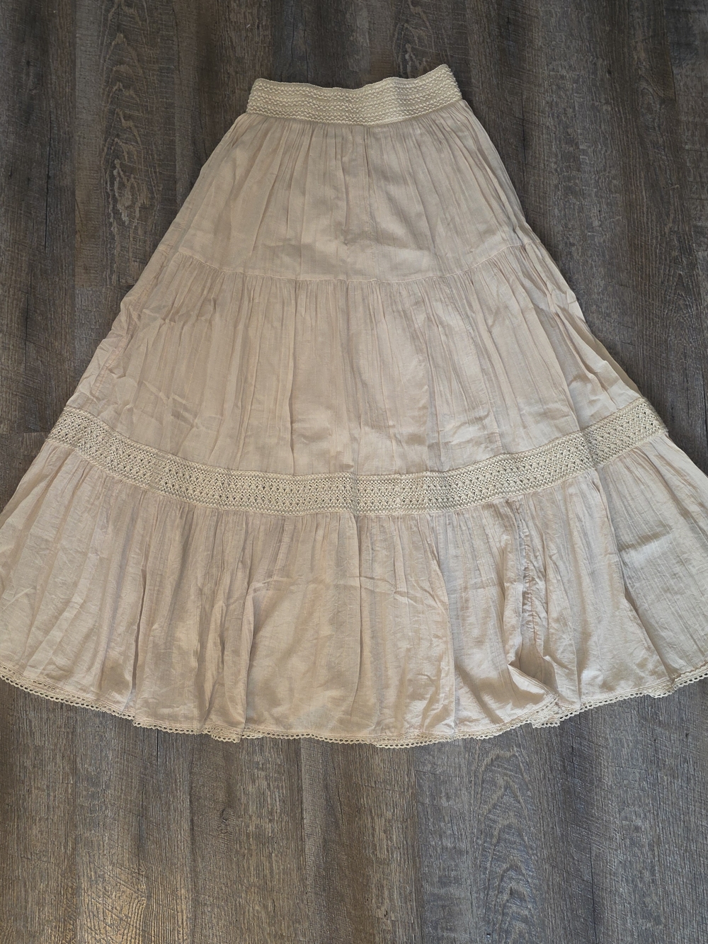 aerie Cream Tiered Maxi Skirt with Crochet Trim